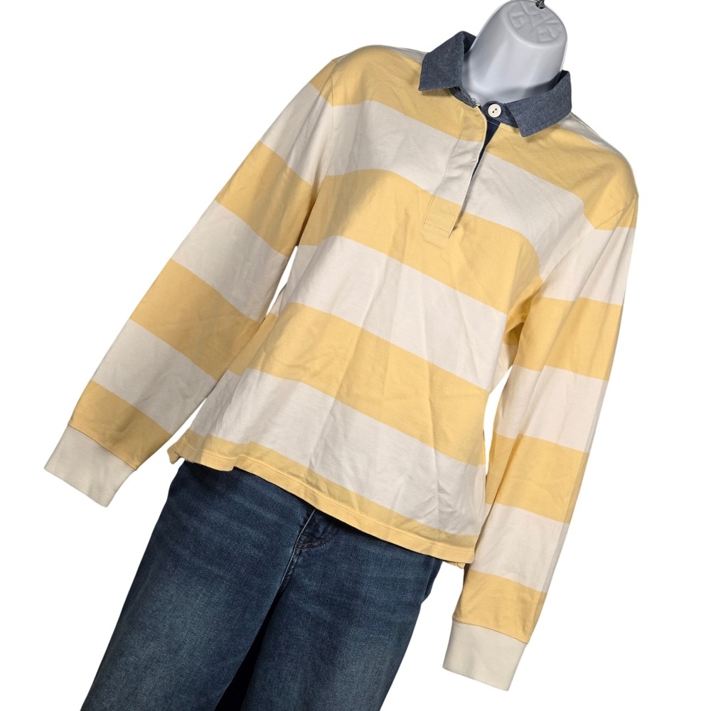 Vineyard Vines 2024 Women Medium Heritage Stripe Rugby Shirt Yellow Long Sleeve